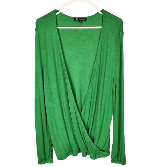 INC International Concepts Sweaters - New INC Dark Emerald Surplice Faux Wrap Sweater Blouse Cinched Long Sleeve US XL